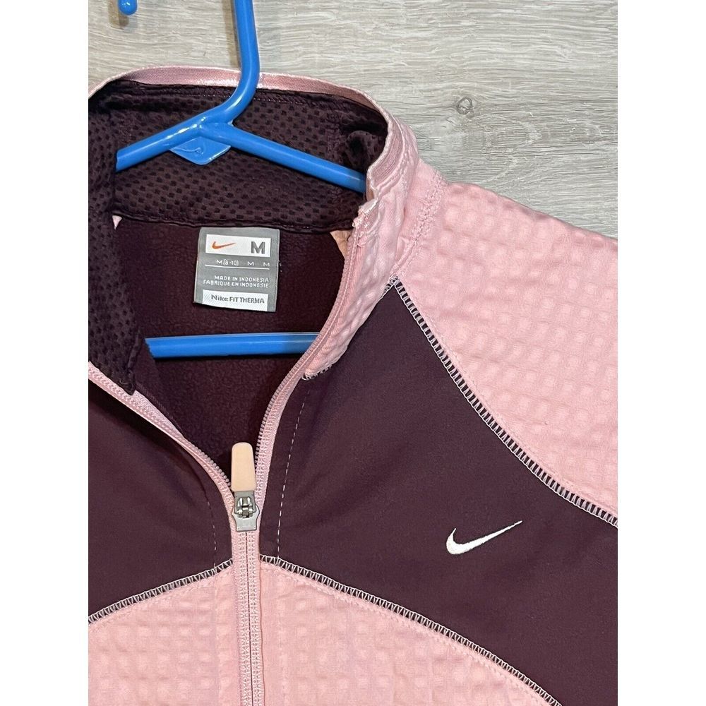 Nike FIT THERMA Track Training Full‎ Zip Mock Neck Jacket Womens M PINK Burgundy - Picture 2 of 8